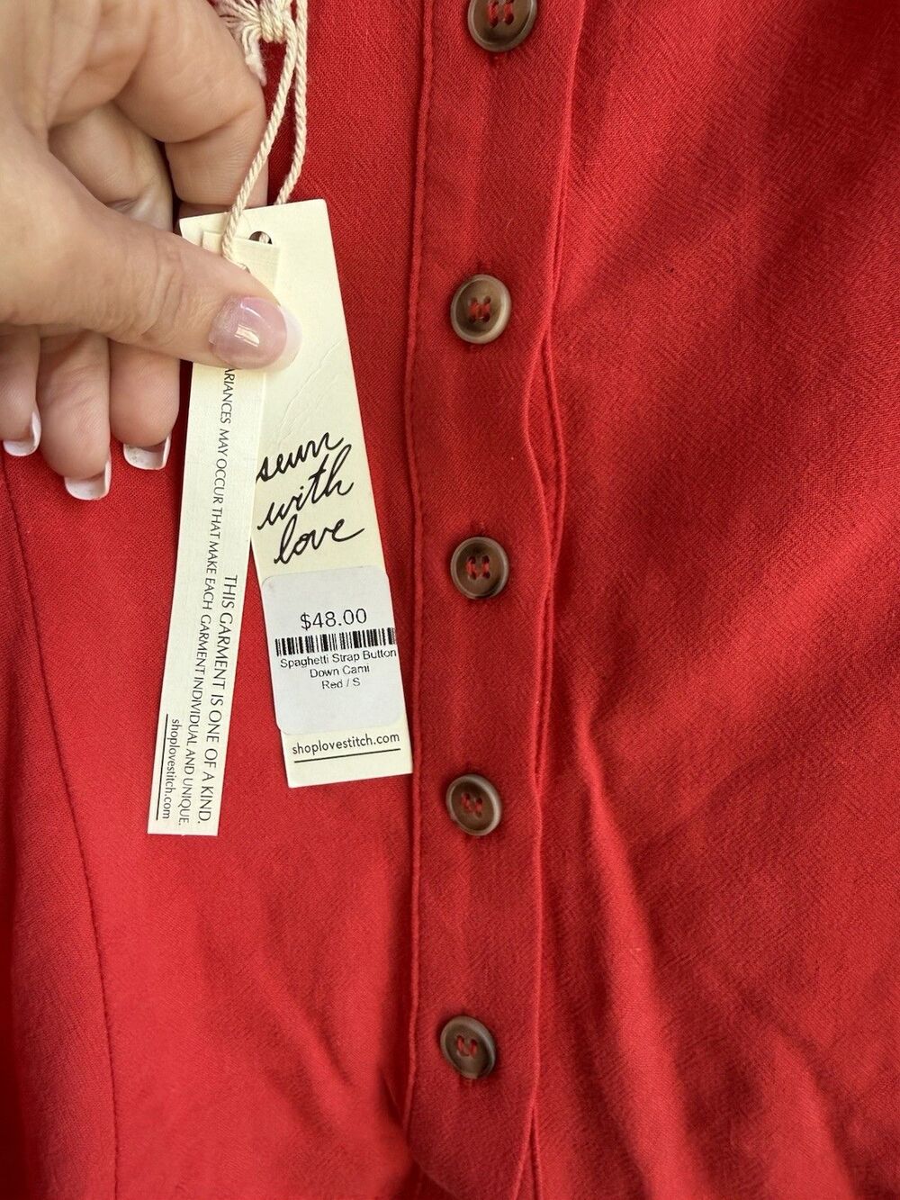 Lovestitch Red Shirt Small NWT Spaghetti Strap Button Down Cami Romantic - Picture 6 of 15